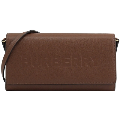 BURBERRY 巴寶莉 HENLEY烙印LOGO經典素色牛皮翻蓋斜背包(咖)