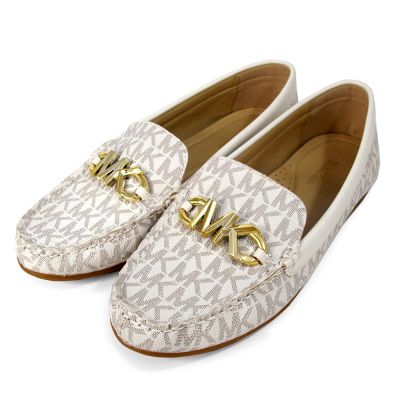 MICHAEL KORS Reed 金屬MK防刮滿版Logo平底樂福鞋(香草白)