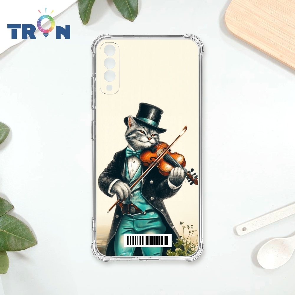 TRON 三星 A70 小提琴/鋼琴演奏紳士貓咪 四角防摔載具殼 軟殼 手機殼
