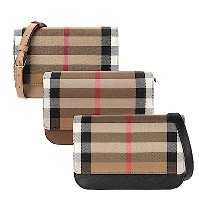 BURBERRY  MADISON格紋拼接牛皮翻蓋斜背包(多色選)