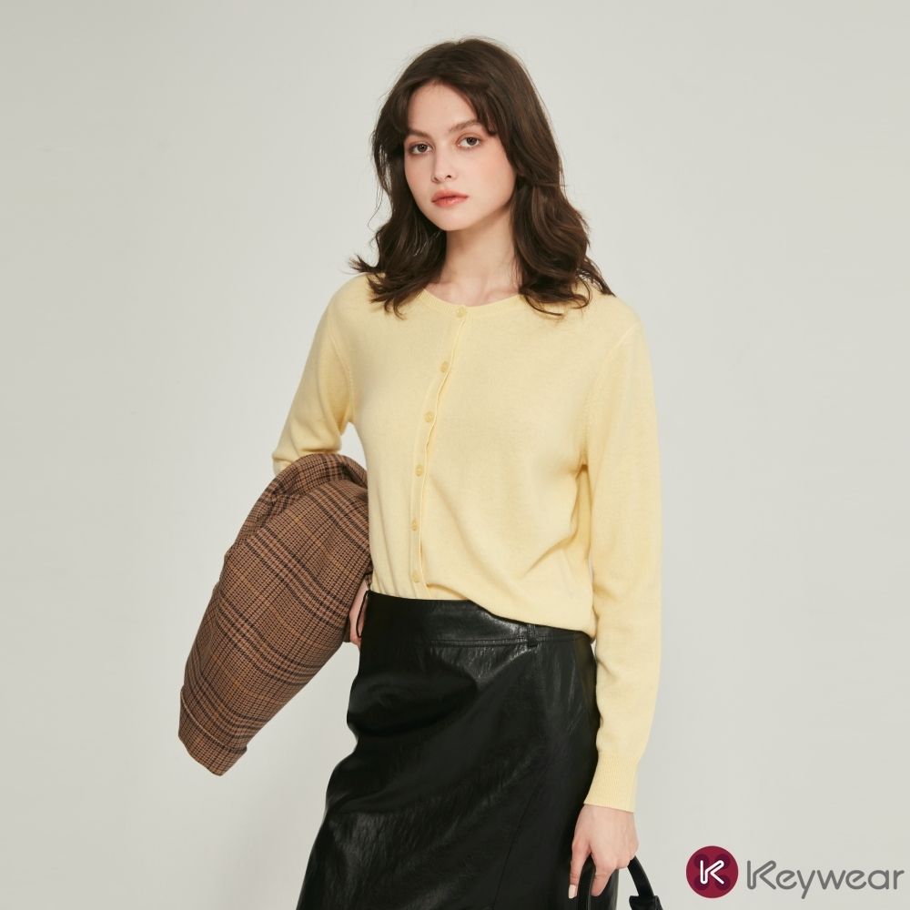 KeyWear奇威名品 波浪紋長袖針織外套(共7色)-黃色