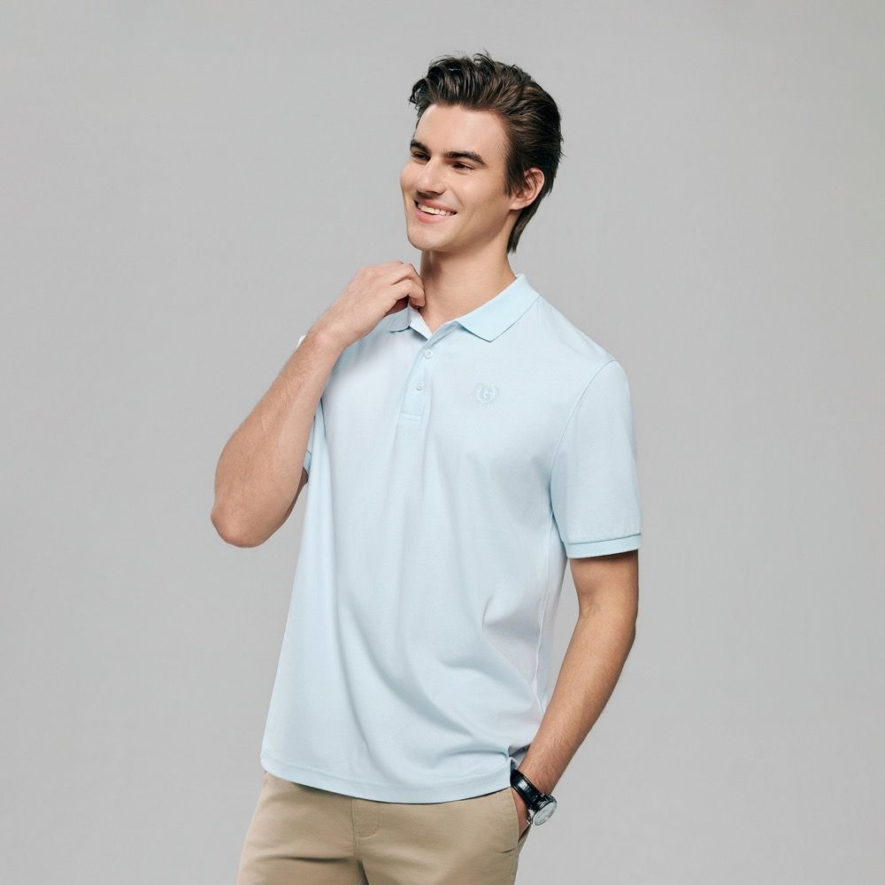 GIORDANO 男裝液氨絲光保型修身短袖POLO衫 Liquid Touch系列 (64 淡雲藍)
