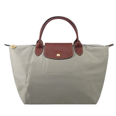 LONGCHAMP LE PLIAGE系列短把再生尼龍摺疊水餃包(中/小石子灰)