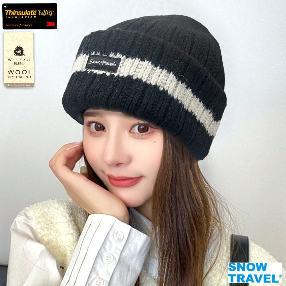 【SNOW TRAVEL】AR-18(反摺橫條)3M男女高級美麗諾85%羊毛帽