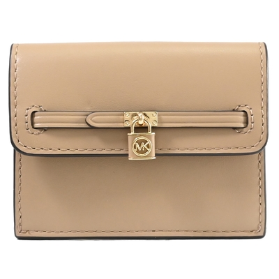 MICHAEL KORS HAMILTON  質感鎖頭吊墜翻蓋扣式卡片零錢包(卡其)