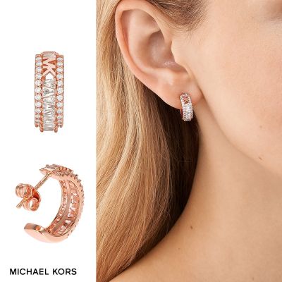 MICHAEL KORS Premium 925純銀鍍14K玫瑰金鋯石圈式耳環-玫瑰金 MKC1645AN791