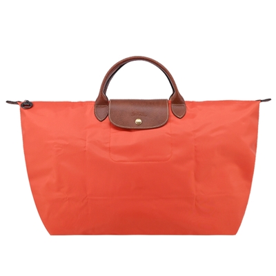 LONGCHAMP LE PLIAGE系列短把再生尼龍摺疊水餃旅行袋(大/橙)