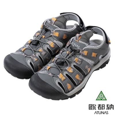 【歐都納 ATUNAS】男 水陸減震抑菌護趾溯溪涼鞋拖鞋(快扣鞋帶) 水陸二用鞋 A1GCEE09 灰/黃