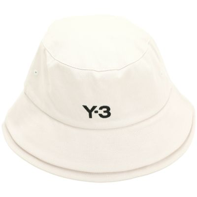 Y-3 Adidas 刺繡字母斜紋布條紋雙層帽簷純棉漁夫帽(56CM/米白色)
