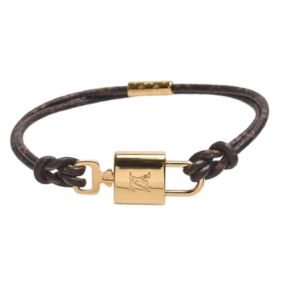 LouisVuitton路易威登 Louis Vuitton路易威登 LV飾品 M8058F 經典Twinlocks Monogramr印花帆布鎖頭造型手鐲