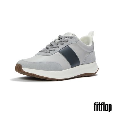 【FitFlop】F-MODE FLOW MENS  皮革/麂皮休閒鞋-男(柔霧灰/炭灰色)