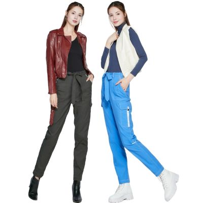 【戶外趣】女款雙彈腰防潑水抗UPF50+舒適機能日系美型長褲休閒褲(HPL008 墨灰/彩藍)