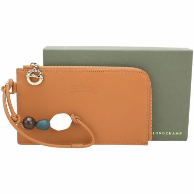 LONGCHAMP Le Pliage Xtra 串珠飾繩結牛皮手拿包(腰果棕)