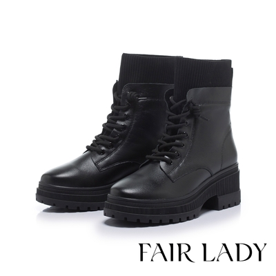 FAIR LADY 軟實力 153vintage 時尚針織拼接綁帶襪靴 黑(7B2945)