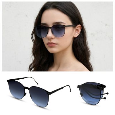 【ROAV】輕量薄鋼 黑框漸層灰鏡片折疊抗UV太陽眼鏡(CHARLIZE SS009-13/41)