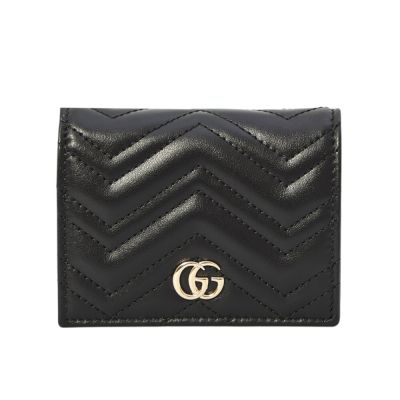 GUCCI 古馳 GG Marmont 經典金屬雙G 牛皮 卡夾 皮夾 短夾 零錢包 黑色 466492