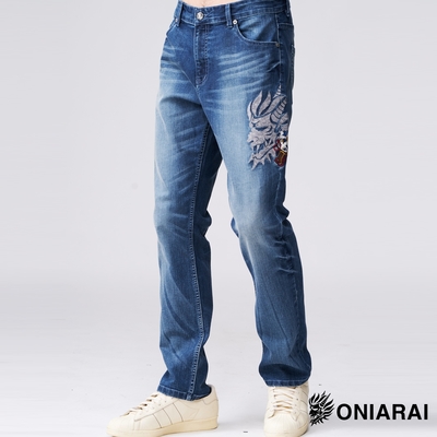 鬼洗 BLUE WAY – 日式織紋鬼頭福槌中低腰丹寧修身直筒褲