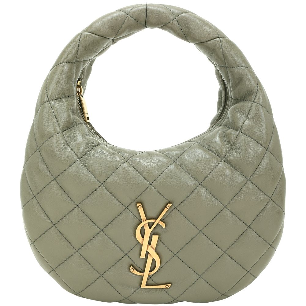 YSL Saint Laurent ICARE 27CM菱格衍縫小羊皮 手提 肩背半月包(苔癬綠)