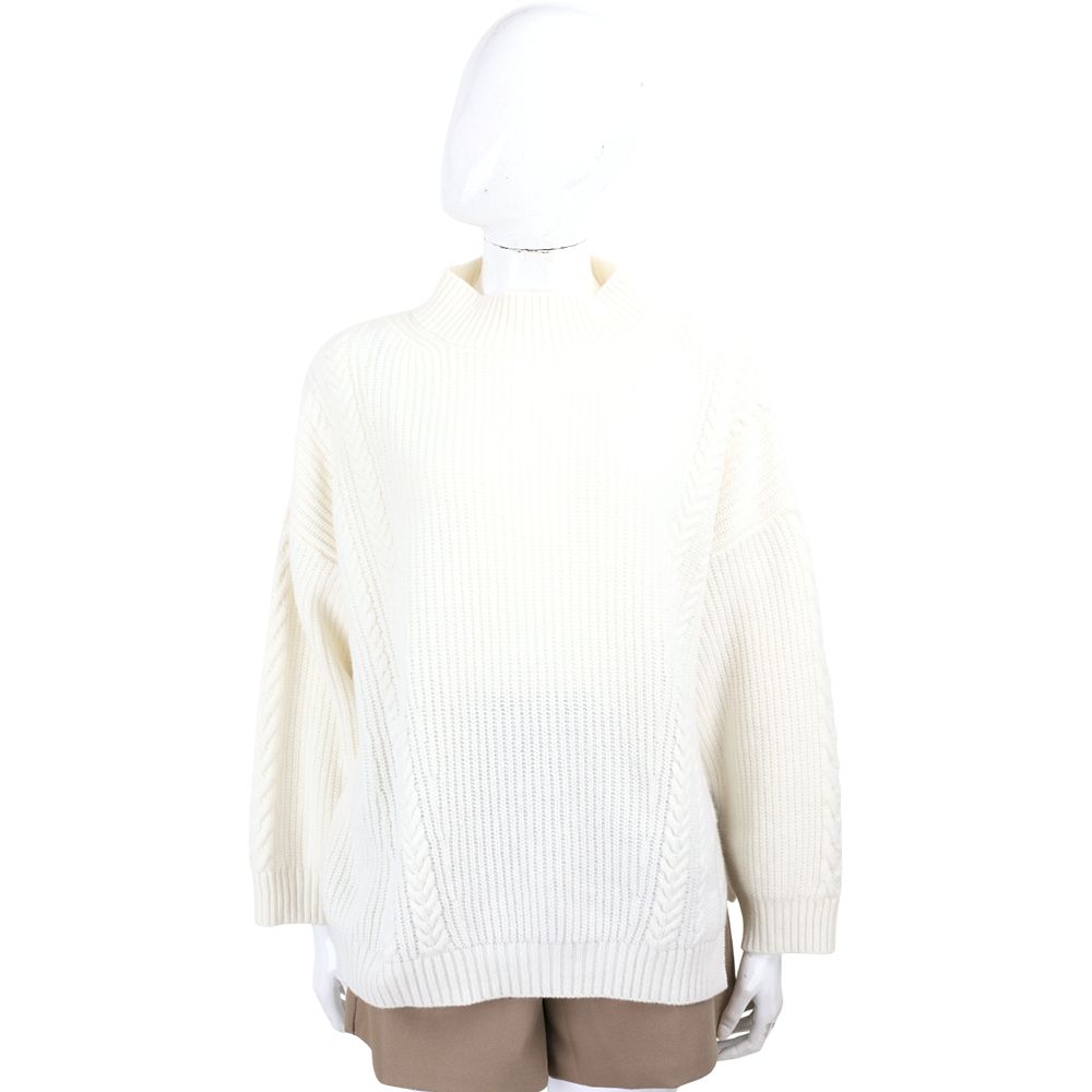 Max Mara-WEEKEND SALITA 羅紋寬圓領 米白純羊毛針織衫 毛衣