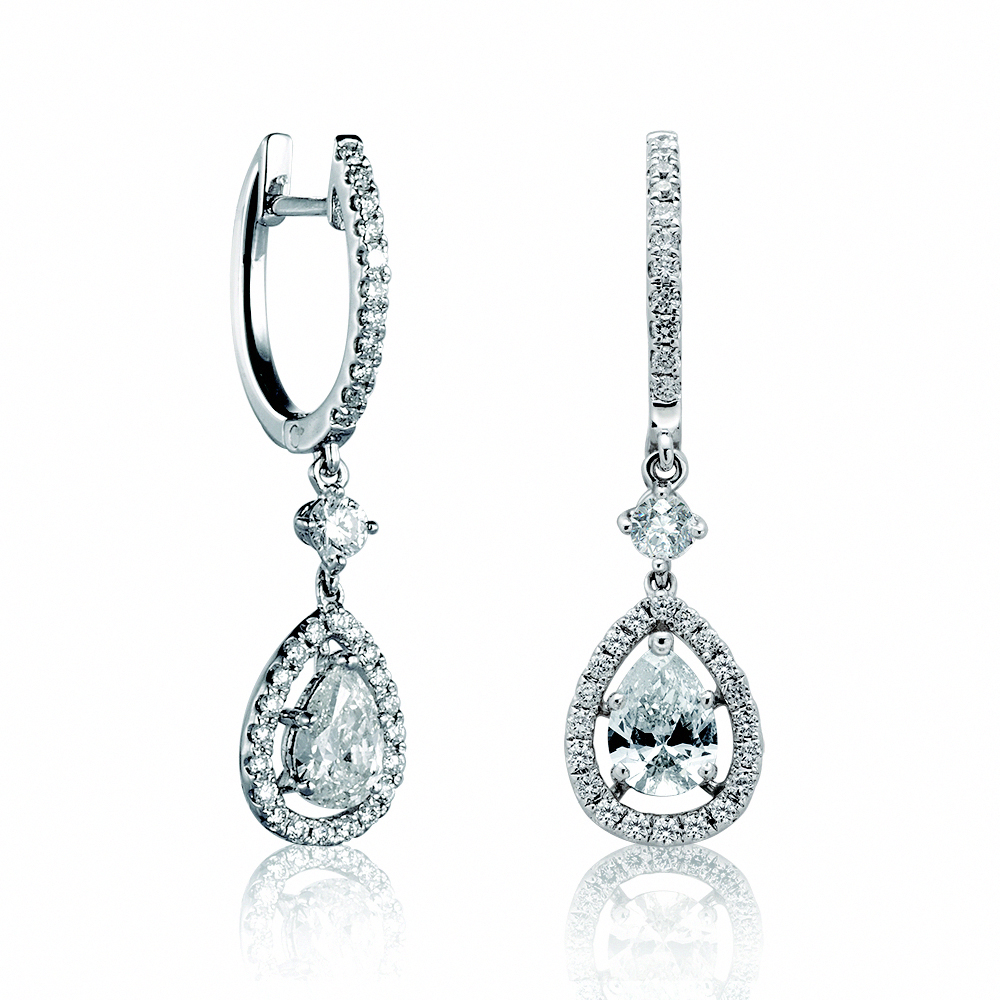 ALUXE 亞立詩0.60克拉FVS2 18K金鑽石耳環水滴梨形垂墜式梨形鑽