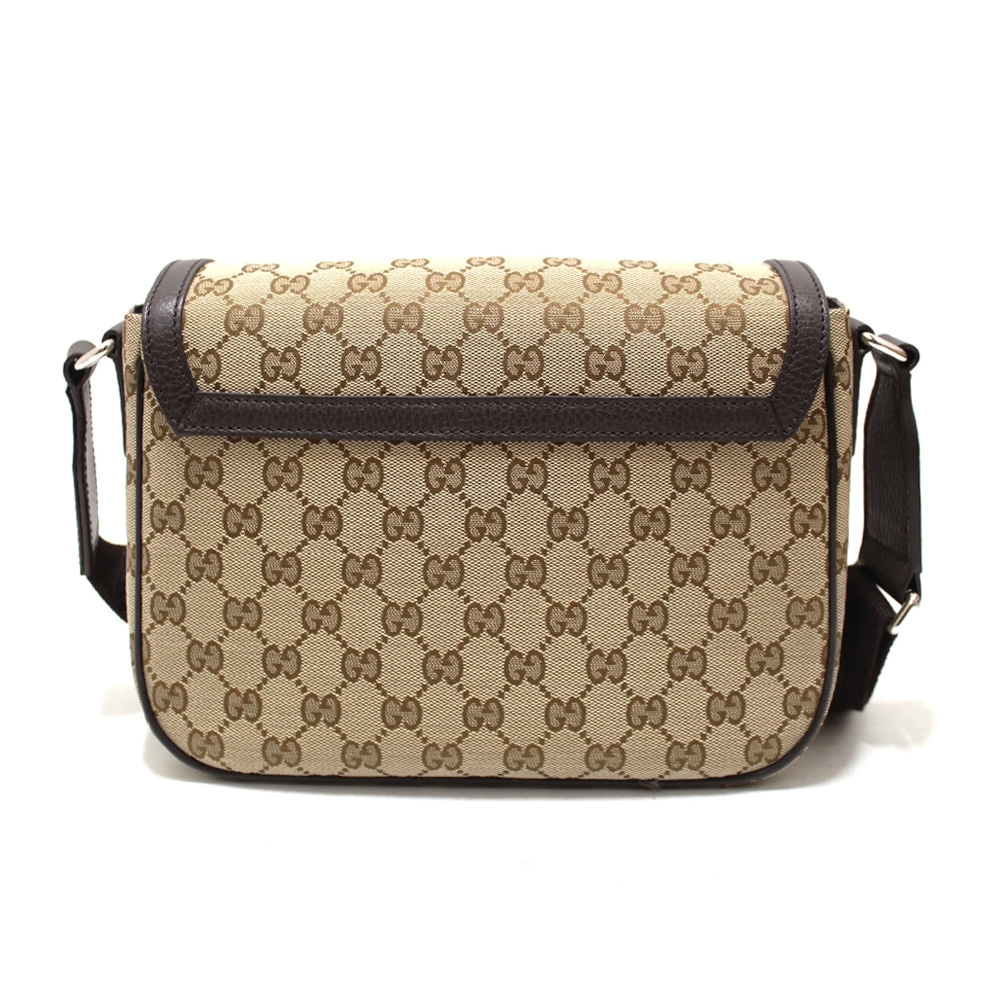 GUCCI 古馳】449172 經典雙G LOGO牛皮飾邊方形翻蓋斜背包(棕色-小