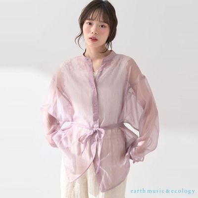 earth music 透明感腰際綁帶設計襯衫