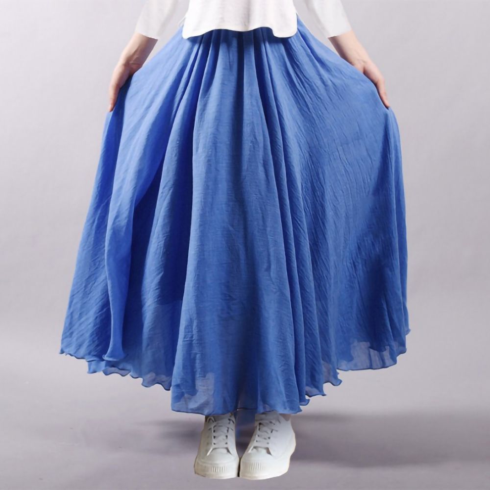 [韓國K.W.]韓國空運完美好感新款度假超長裙(小香風/韓國製/大擺裙) (藍色)