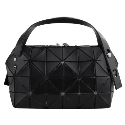 ISSEY MIYAKE BAOBAO 幾何方格皮質4x6手提波士頓包(霧面黑)小