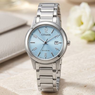 CITIZEN 星辰 簡約大三針光動能女錶 開學購物季 送禮首選-藍x銀/29.4mm FE1241-71L