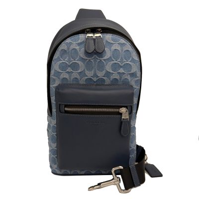 COACH 男款C LOGO胸前包/單肩斜背包(前拉鍊-牛仔藍)