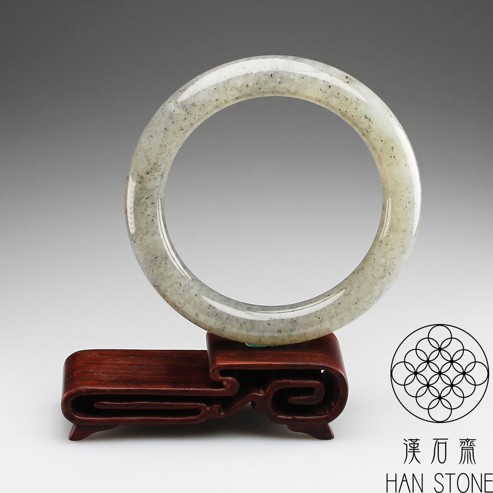 漢石齋】天然A貨籽料白玉底青花點墨墨玉和田玉手鐲(手圍19.6/版寬11mm