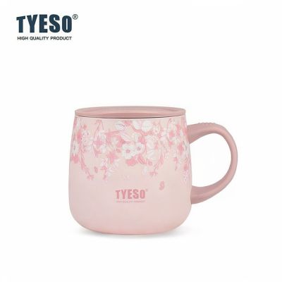 TYESO新款 泰碩花卉系列大肚馬克杯355ml 304不鏽鋼保溫杯高顏值陶瓷塗層內膽咖啡杯 多巴胺配色小清新辦公杯