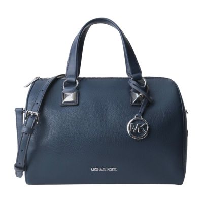 MICHAEL KORS 銀字荔枝紋皮革兩用波士頓包(海軍藍)小款