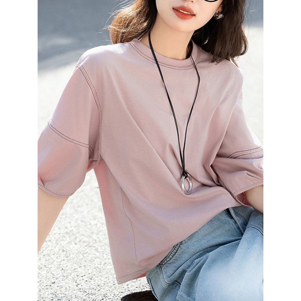 【ALLK 歐楷】新品上架 配色造型上衣 2色 尺寸L-XXL/中大尺碼/涼爽/透氣 (粉色)