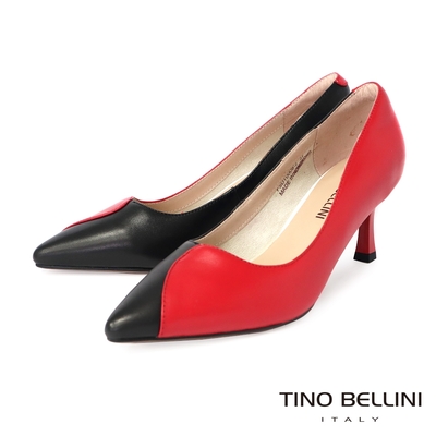 Tino Bellini 極簡撞色羊皮尖頭6.5CM跟鞋 紅