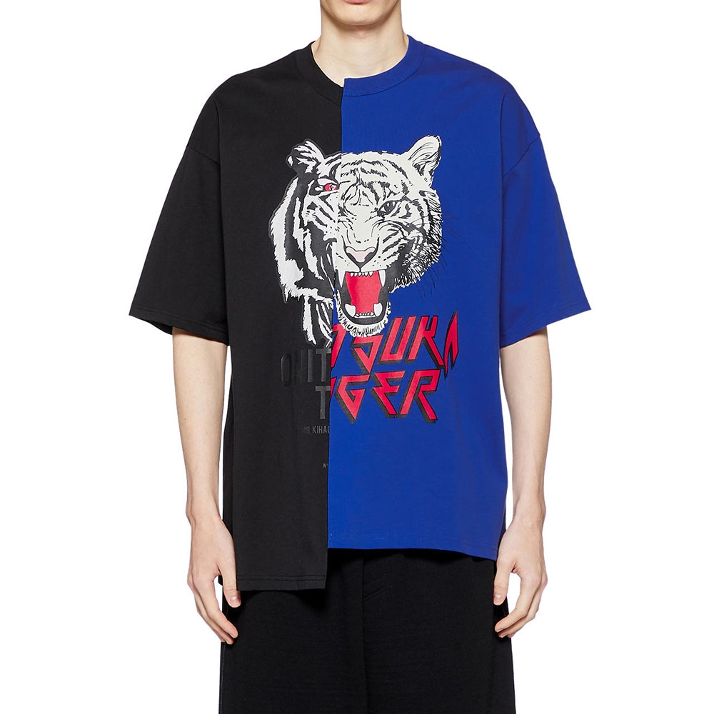 虎 Onitsuka Tiger鬼塚虎-黑藍拼接老虎印花短袖上衣(2183B177-002