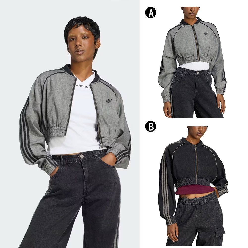 【Adidas 愛迪達】SST TT D 短版 丹寧外套 運動外套 女 A-KS9215 B-KS9216 (A 女款-KS9215)