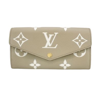 LOUIS VUITTON路易威登 Louis Vuitton LV路易威登 展示品 Sarah 壓花牛皮釦式二折長夾(M81049-斑鳩灰)