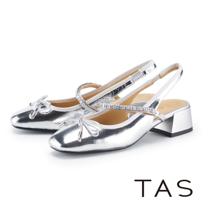 TAS 甜美蝴蝶結方頭後空中跟鞋 銀色