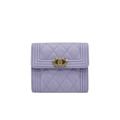 超希少　CHANEL　カフス CHANEL 香奈兒Boy 菱格紋牛皮淡金logo三折短夾(A84432-紫) | 中