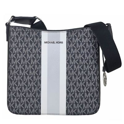 MICHAEL KORS Jet Set 黑色條紋防水布直立斜背包