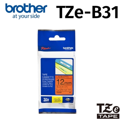 Brother TZe-B31 原廠護貝標籤帶 (12mm 螢光橘底黑字)