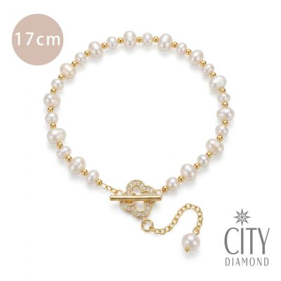 【City Diamond 引雅】天然珍珠 4-5mm 幸運草 水鑽 造型 手鍊-17cm (珠潤月詠系列)