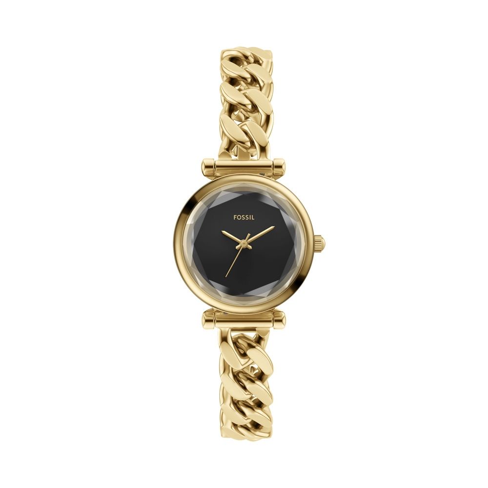 FOSSIL 搖滾星錐三針鍊帶腕錶-金X黑-ES5440-28mm
