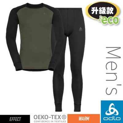 【ODLO】男 限量款 ECO 升級型 EFFECT 銀離子圓領保暖排汗衣+衛生褲套裝組 196702-60272 黑/軍綠