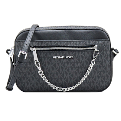 Michael Kors JET SET ITEM新款金屬鍊帶防刮斜背包(黑灰)