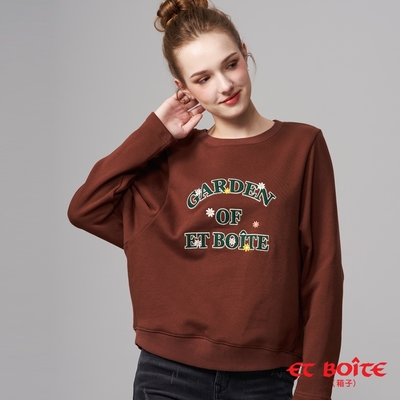 ET BOîTE 箱子 BLUE WAY – LOGO貼布繡花長版長TEE(咖啡)