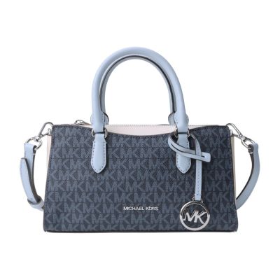 MICHAEL KORS 防刮PVC LOGO 拼接皮革兩用包(米白x深藍)小款