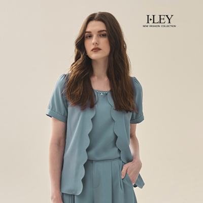 ILEY伊蕾 法式優雅假兩件短袖上衣(藍；M-2L)