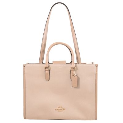 COACH Maggie 金屬馬車LOGO帆布大托特包(褐)